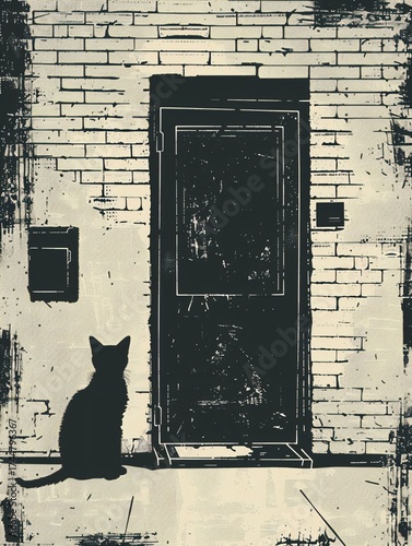Lonely Cat at Front Door Illustration for Email Marketing Re‑engagement Campaign 