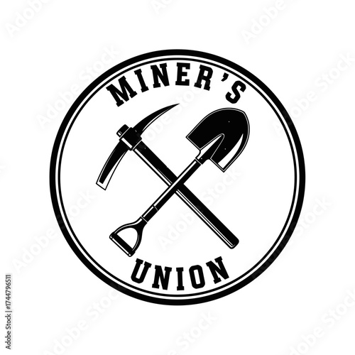 Miners Union Emblem with Crossed Pickaxe and Shovel.
