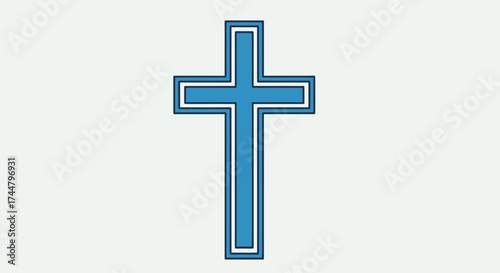 Simple Blue Christian Cross Illustration with Clean Lines for Religious Symbolism and Representing Faith-Based Concepts and Spiritual Designs