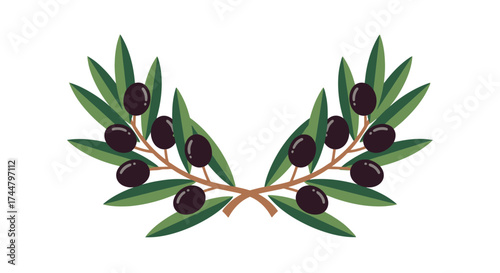 Elegant Olive Branch Wreath Illustration for Mediterranean Cuisine, Beauty Products, and Symbolic Design Projects, Suitable for Food Packaging and Natural Product Branding