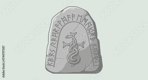 Ancient Runestone Featuring Intricate Carvings and Mystical Symbols, Ideal for Historical Illustrations and Educational Materials about Norse Mythology