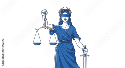 Illustration of Lady Justice, Symbolizing Legal Fairness and Impartiality, Ideal for Legal Professionals, Educational Content, and Social Justice Campaigns.