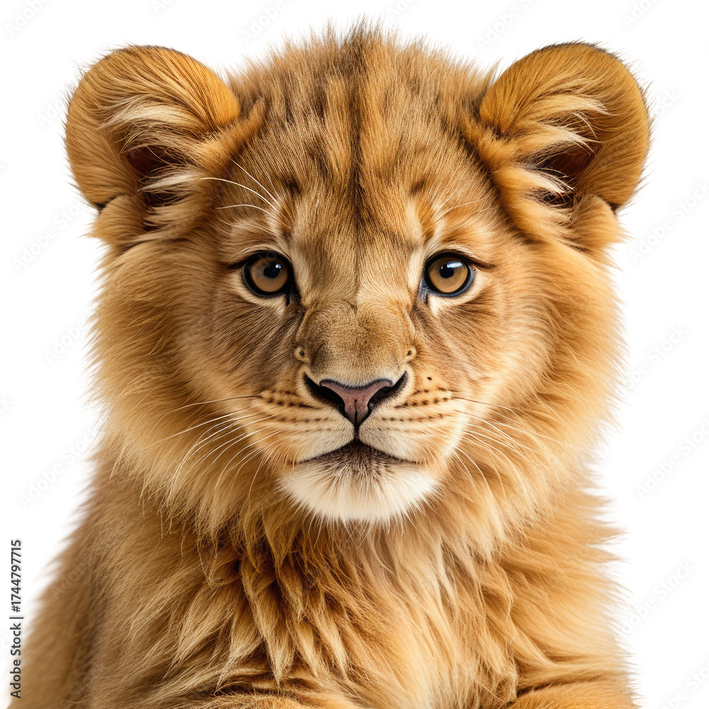 Obraz premium Lion Cub Cute, young lion with soft, golden fur, headshot