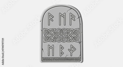 Ancient Stone Tablet with Norse Runes and Celtic Knotwork Design for Historical Education and Fantasy Game Asset Integration