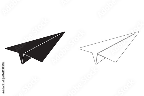 Paper airplane illustration in solid black and outline for design resources and creative projects symbolizing simplicity and childhood