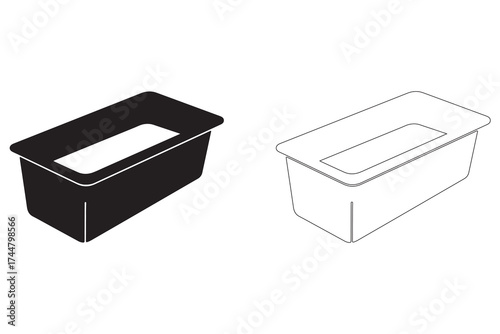 Plastic container mockups in black and white offering design potential for food packaging or storage concepts