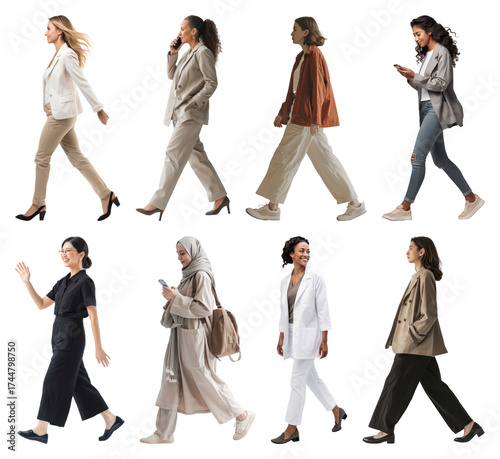 PNG Diverse professionals walking confidently, element set on transparent background