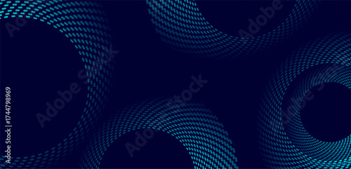 Glowing blue circular and spiral dotted lines abstract tech geometric background. Vector futuristic minimal banner design