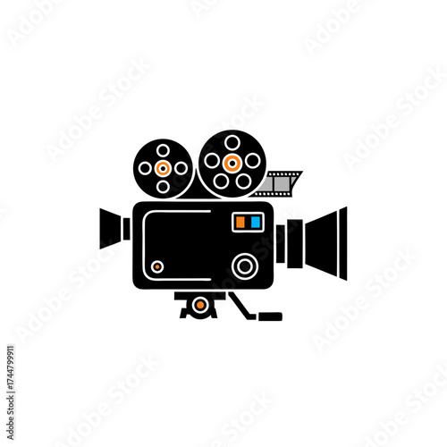 Vintage Movie Camera Illustration with Film Reels and Viewfinder