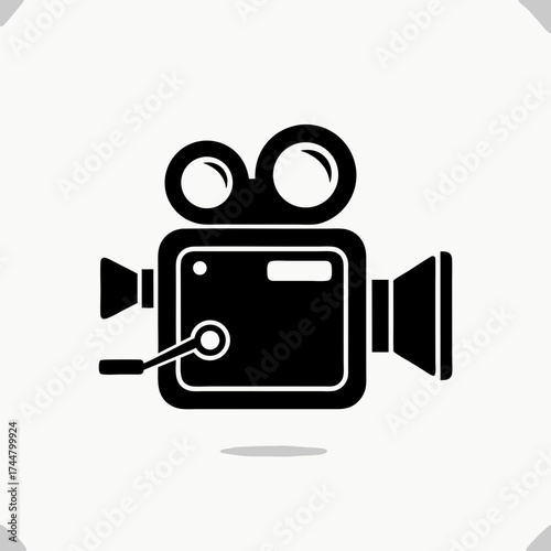 Vintage Movie Camera Icon in Black and White
