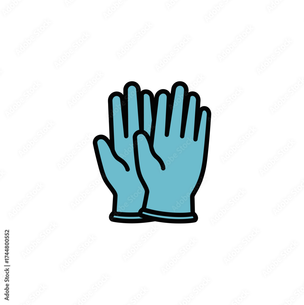 Obraz premium Stylized vector illustration of a pair of light blue protective gloves on a white background.