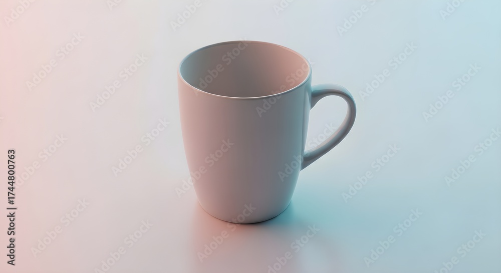 Fototapeta premium Modern ceramic coffee mug with a subtle pink and blue hue against a soft gradient backdrop