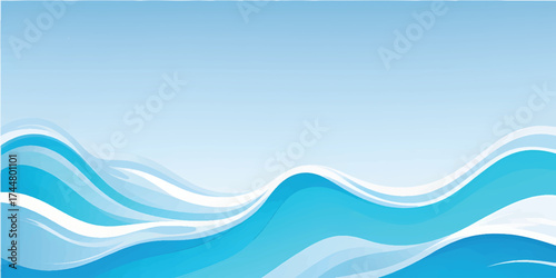 Abstract blue wave design pattern featuring a flowing curve illustration with light and motion for a sea or ocean water vector backdrop