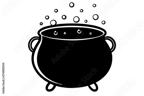cauldron with bubble halloween silhouette vector