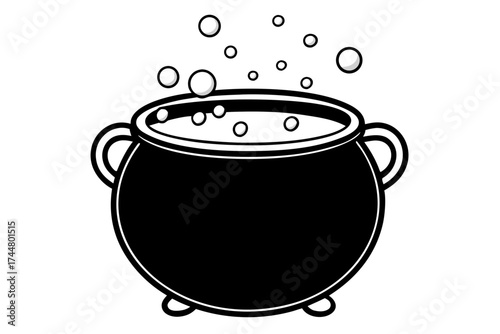 cauldron with bubble halloween silhouette vector