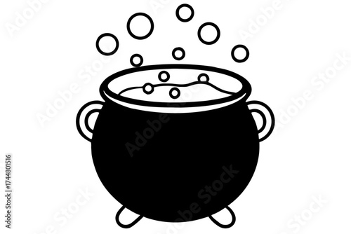 cauldron with bubble halloween silhouette vector