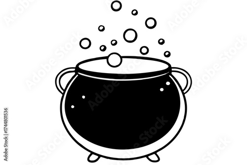 cauldron with bubble halloween silhouette vector