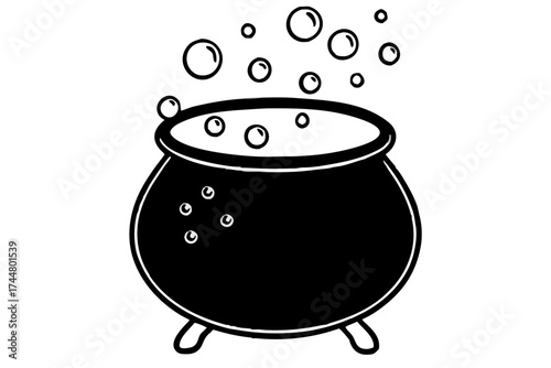 cauldron with bubble halloween silhouette vector