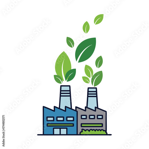 Eco friendly Factory Emitting Green Leaves and Sustainable Energy Signaling Industry environment Balance
