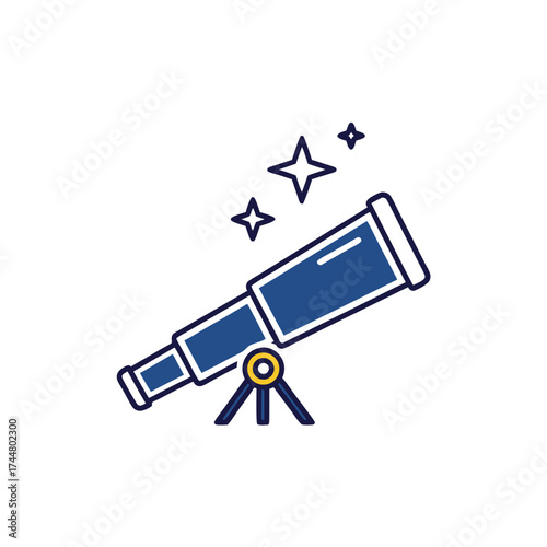 Digital Illustration of a Telescope Looking at Stars in Space Scene