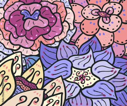 Flowers doodle color background illustration