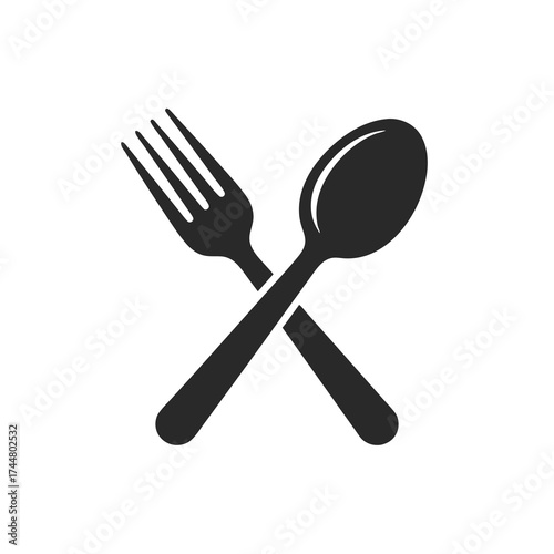 Crossed Fork and Spoon Icon for Food and Dining Symbols