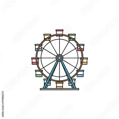 Colorful Ferris Wheel Illustration with a Simple Line Art Style