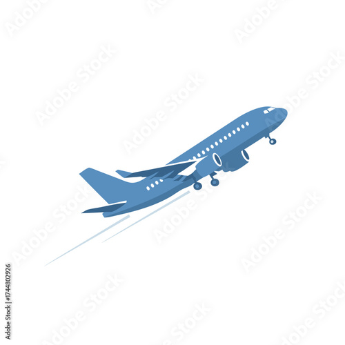 Airplane Taking Off in Clear Sky Featuring Modern Commercial Aircraft in a Dynamic Ascent