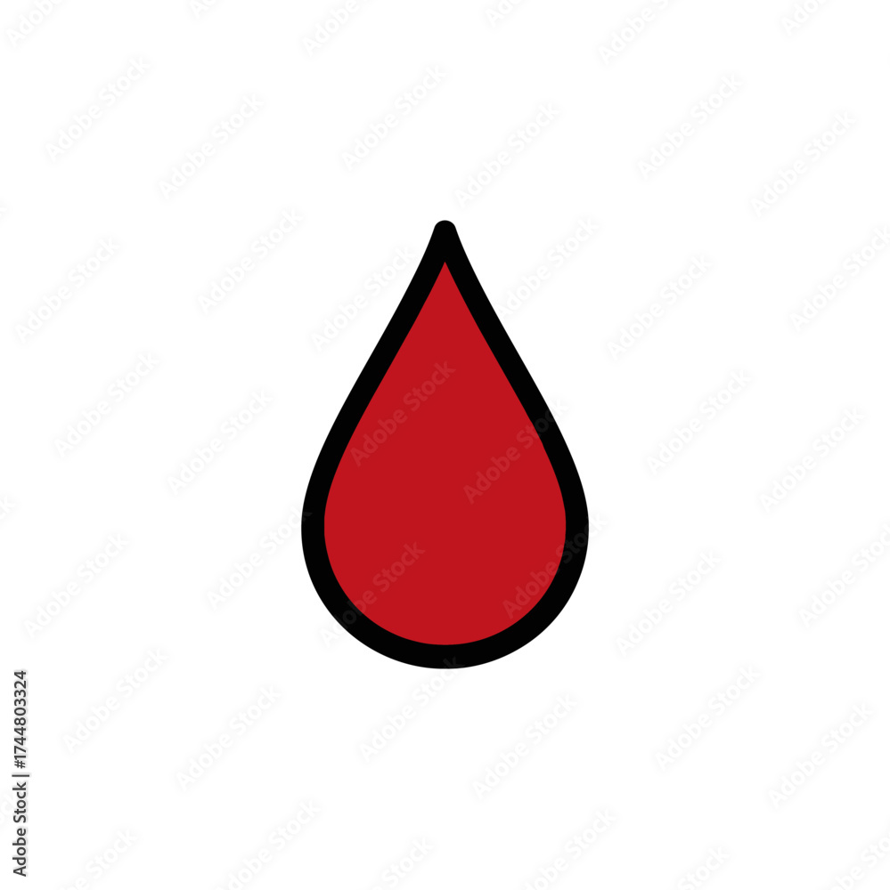 Obraz premium A stylized, isolated illustration of a single, red blood droplet with a black outline.