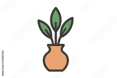 Plant in vase icon. Houseplant in pot vector illustration. Simple botanical line art symbol for nature, growth, and eco concepts. Minimalist home decoration graphic element.