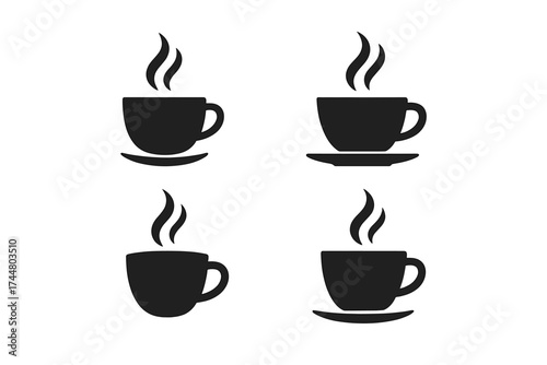 Coffee cup icon set vector. Hot drink logo collection. Cafe, coffee shop, restaurant symbol. Steaming mug, tea cup. Flat simple pictogram. Beverage, espresso, latte sign.