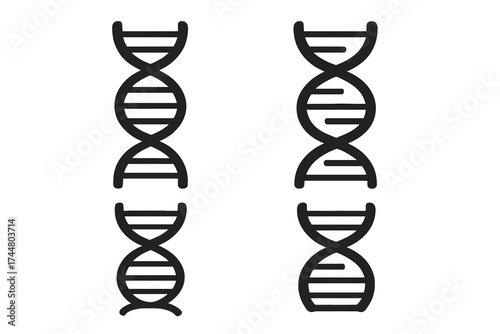 DNA molecule vector icon set. Double helix structure. Concept for biotechnology, genetics, science, biology, chemistry. Gene, chromosome, genetic engineering, medicine symbol.