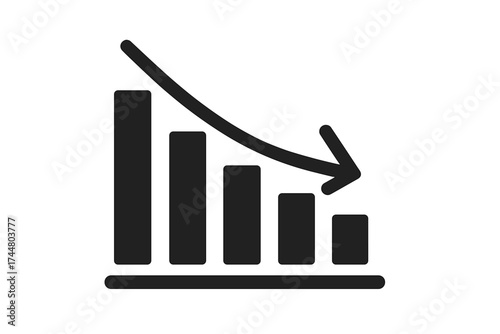 Decrease chart icon. Declining graph vector. Data loss symbol. Business failure diagram. Economic recession concept. Stock market crash illustration. Financial crisis graph.