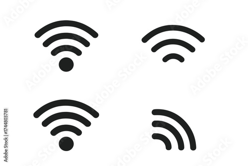 Wifi signal icon set vector. Wireless internet connection symbol. Mobile network strength indicator. Technology communication concept. Hotspot data waves on transparent background.