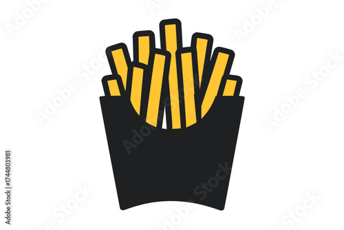 French fries vector icon. Fast food concept. Fried potato sticks snack. Takeaway junk food symbol. Unhealthy eating. Restaurant menu graphic element. Isolated illustration.