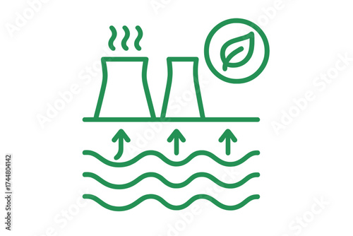 Geothermal energy line icon. Renewable power plant symbol. Sustainable, eco-friendly industry concept. Green energy from the earth's heat vector illustration. Clean power generation.