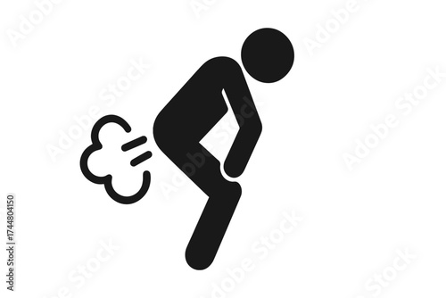 Farting person pictogram. Flatulence icon. Man passing gas vector symbol. Digestive system problem concept. Stomach bloating and indigestion sign. Funny humor illustration.