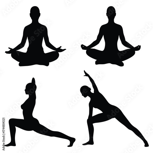 Serene yoga pose illustration with abstract background and geometric elements