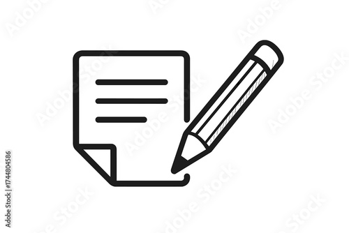 Pencil writing on paper document icon. Sign contract, edit form, take notes concept. Signature, agreement, application symbol. Office paperwork, business correspondence vector.