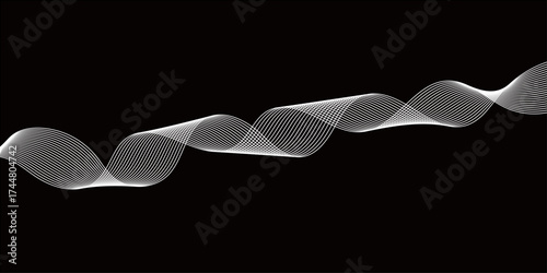 Wavy white smoke vector illustration with a light blue curve design on a black background, perfect for a technology or business concept wallpaper