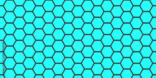 Abstract blue hexagonal honeycomb pattern featuring a seamless geometric grid and metallic texture for a modern technology background design