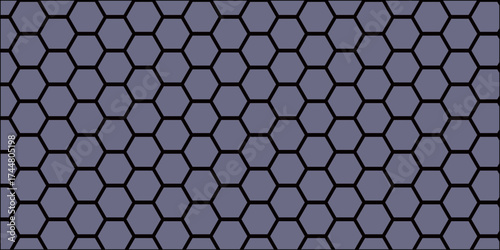 This seamless metal grid pattern shows a geometric hexagon texture design on a black surface backdrop