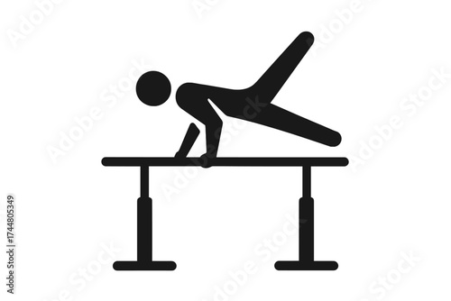 Black Silhouette of Male Gymnast Performing on Parallel Bars, Sports Icon Vector Illustration, Athletic Gymnastics Equipment Exercise Pose Transparent Background