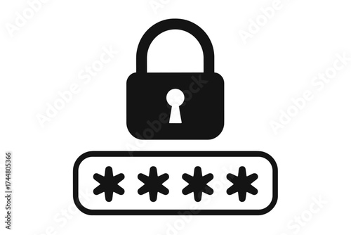 Password security icon with padlock and concealed password symbols, vector illustration for secure access and data protection concept, transparent background design