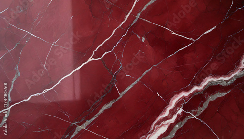Glossy Crimson Red Marble with White and Silver Veining