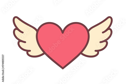 Red heart with angel wings flat design vector, love symbol illustration, romantic winged heart icon with transparent background, cute love concept clipart for Valentine and affection themes