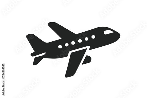 Airplane vector icon, tourism and transportation concept, black silhouette with windows, flight travel symbol, aviation design, modern flat style, isolated on transparent background