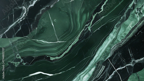 Dark Forest Green Marble with Black and White Veining