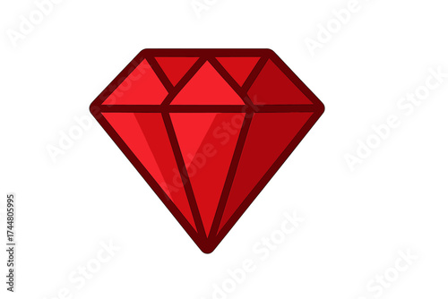 Bright red ruby gem icon, jewelry vector illustration, faceted precious stone with transparent background, luxury gem symbol for design and fashion