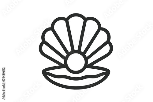 Seashell with Pearl Icon, Vector Illustration of Open Shell with Shiny Pearl, Marine Jewelry Symbol, Transparent Background for Design, Nautical Ocean Concept Graphic